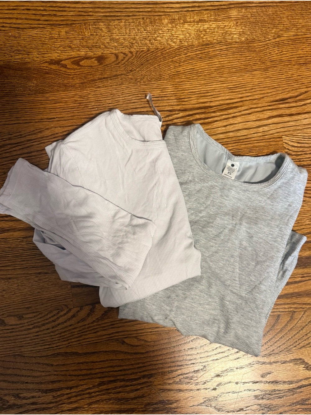 Light Gray & White Ribbed Long Sleeve Activewear/yoga Tops - Sold in pair